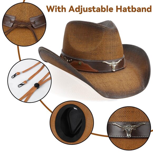 7835 Cowboy Hat,cowgirl Hat,western Hats For Women/mens/straw Wide main image 6